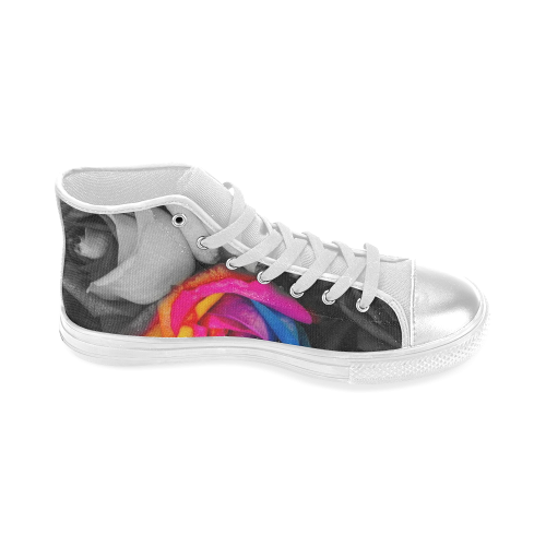 black,white splash roses Women's Classic High Top Canvas Shoes (Model 017)