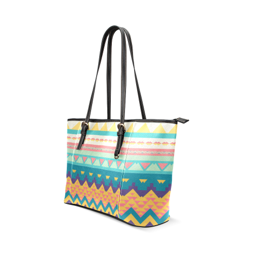 Pastel tribal design Leather Tote Bag/Small (Model 1640)