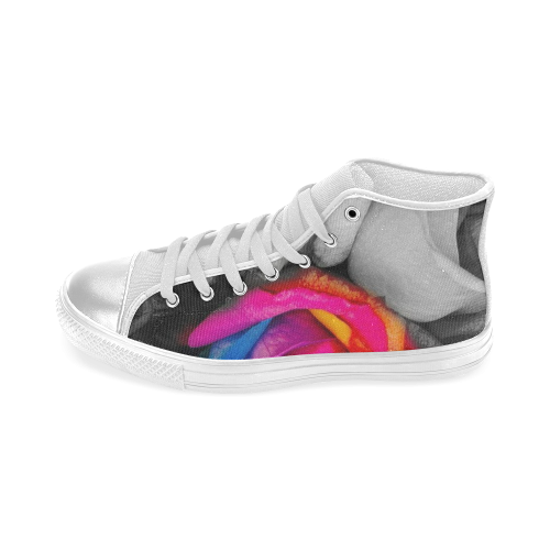 black,white splash roses Women's Classic High Top Canvas Shoes (Model 017)