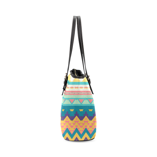 Pastel tribal design Leather Tote Bag/Small (Model 1640)