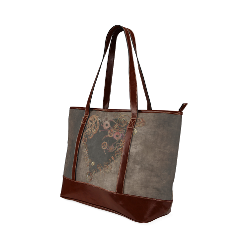 A decorated Steampunk Heart in brown Tote Handbag (Model 1642)