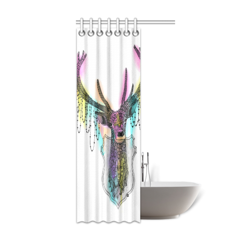 Watercolor deer head, ornate animal drawing Shower Curtain 36"x72"