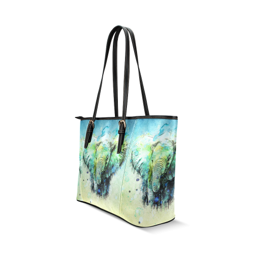 watercolor elephant Leather Tote Bag/Large (Model 1640)