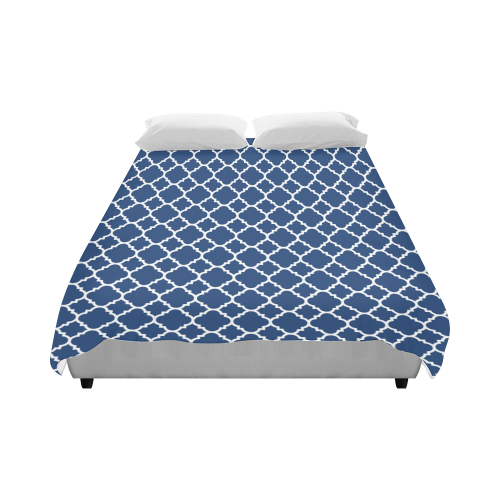 dark blue white quatrefoil classic pattern Duvet Cover 86"x70" ( All-over-print)