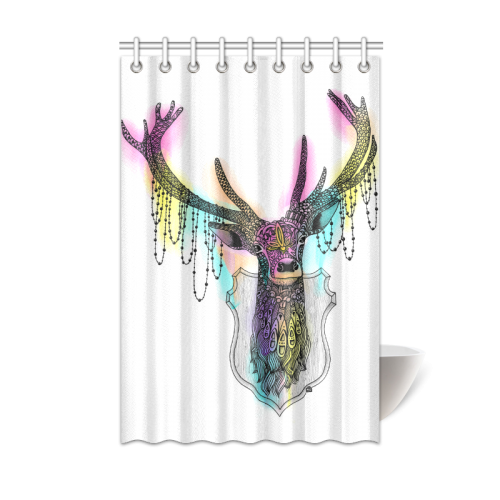 Watercolor deer head, ornate animal drawing Shower Curtain 48"x72"