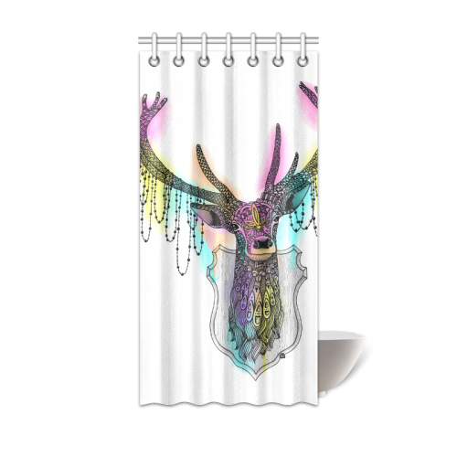 Watercolor deer head, ornate animal drawing Shower Curtain 36"x72"