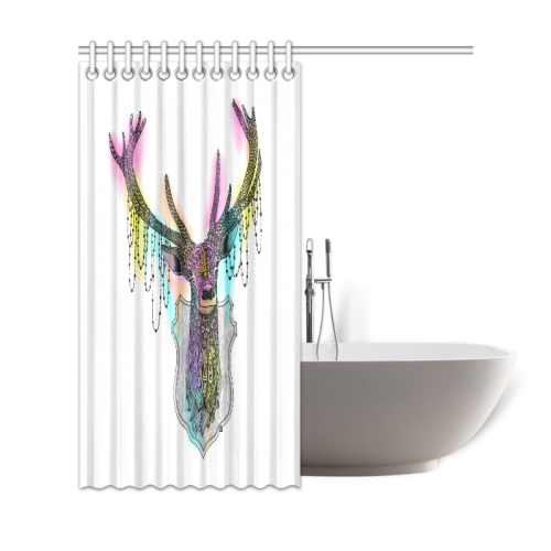 Watercolor deer head, ornate animal drawing Shower Curtain 69"x72"