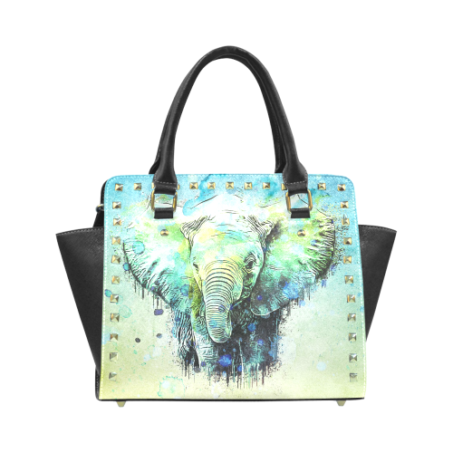 watercolor elephant Rivet Shoulder Handbag (Model 1645)