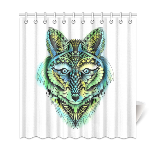 water color ornate foxy wolf head ornate drawing Shower Curtain 69"x72"