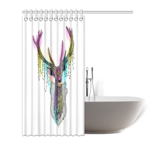 Watercolor deer head, ornate animal drawing Shower Curtain 72"x72"