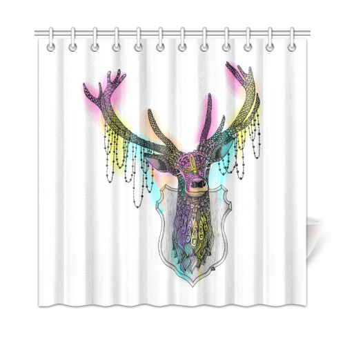 Watercolor deer head, ornate animal drawing Shower Curtain 72"x72"