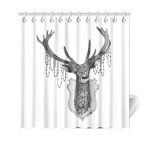 Ornate Deer head drawing - pattern art Shower Curtain 69"x70"