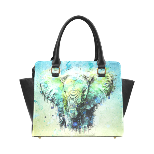 watercolor elephant Rivet Shoulder Handbag (Model 1645)