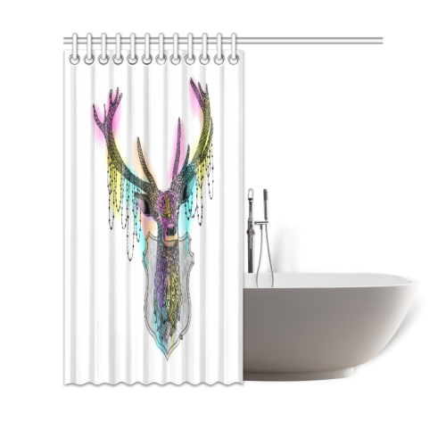 Watercolor deer head, ornate animal drawing Shower Curtain 69"x70"