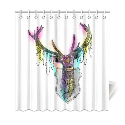Watercolor deer head, ornate animal drawing Shower Curtain 69"x72"