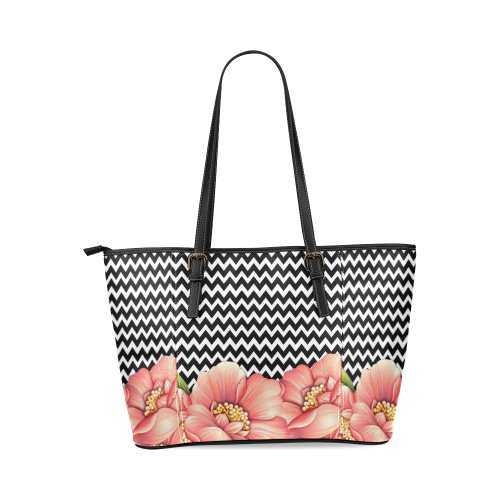 flower power Leather Tote Bag/Large (Model 1640)