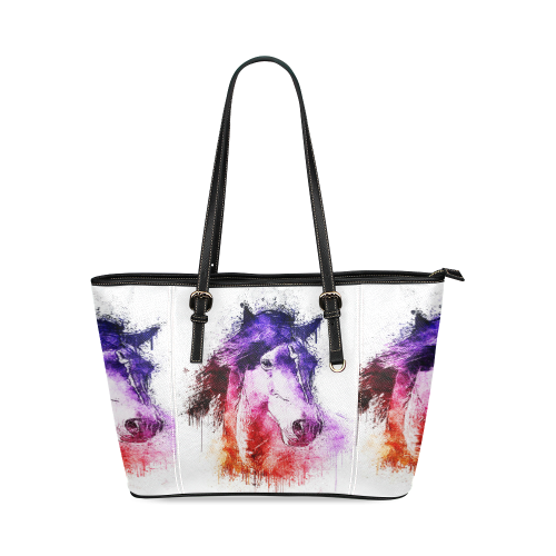 watercolor horse Leather Tote Bag/Small (Model 1640)