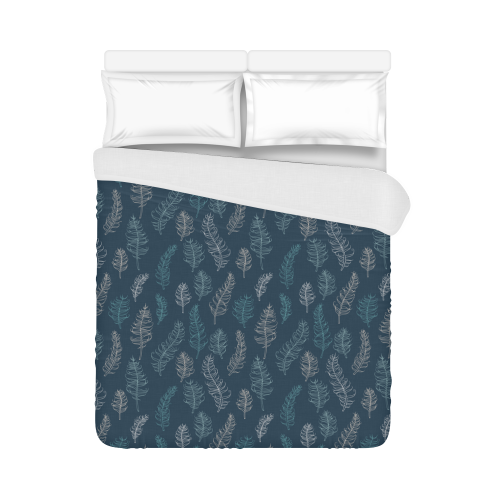 midnight feather leaves whimsical blue pattern Duvet Cover 86"x70" ( All-over-print)