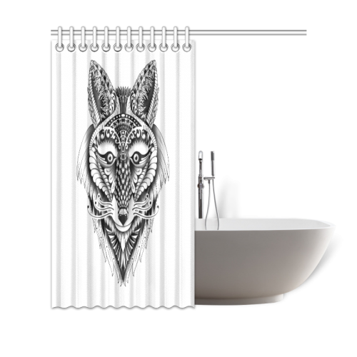 Foxy Wolf ornate animal drawing Shower Curtain 69"x70"