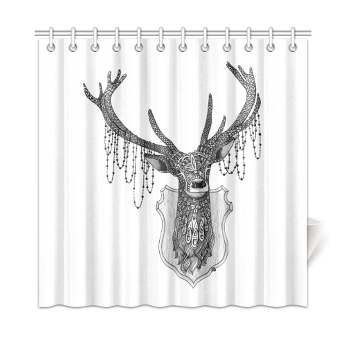 Ornate Deer head drawing - pattern art Shower Curtain 72"x72"