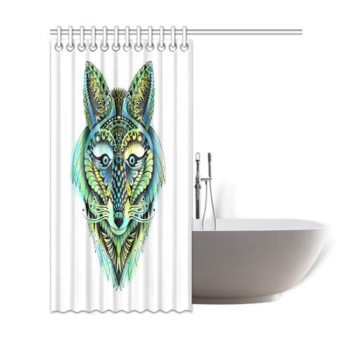water color ornate foxy wolf head ornate drawing Shower Curtain 69"x72"