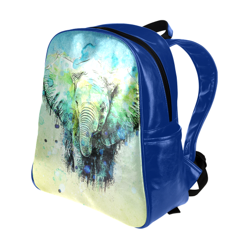 watercolor elephant Multi-Pockets Backpack (Model 1636)