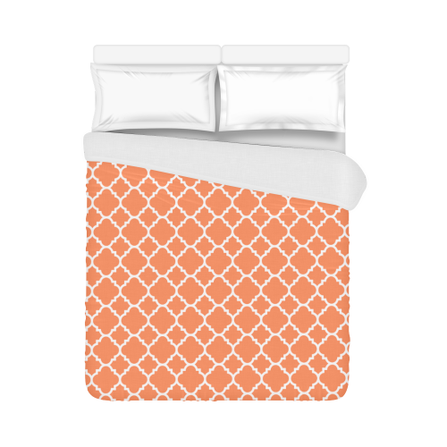 orange white quatrefoil classic pattern Duvet Cover 86"x70" ( All-over-print)