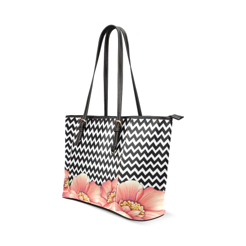 flower power Leather Tote Bag/Small (Model 1640)