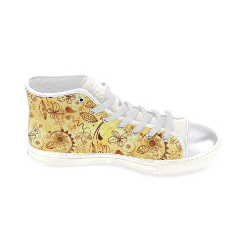 Gold Floral Doodle Women's Classic High Top Canvas Shoes (Model 017)