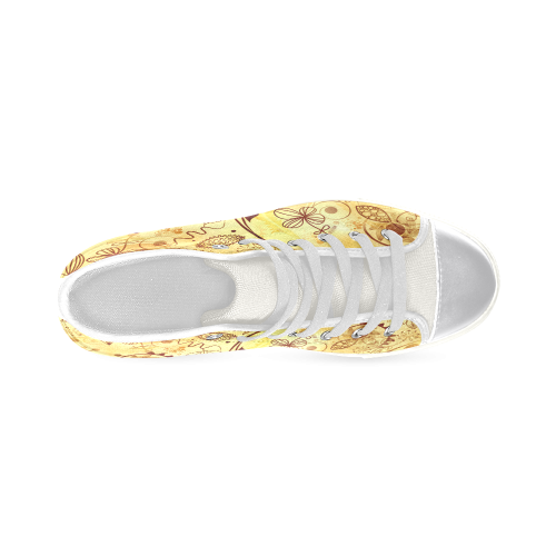 Gold Floral Doodle Women's Classic High Top Canvas Shoes (Model 017)