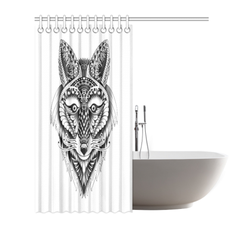 Foxy Wolf ornate animal drawing Shower Curtain 66"x72"