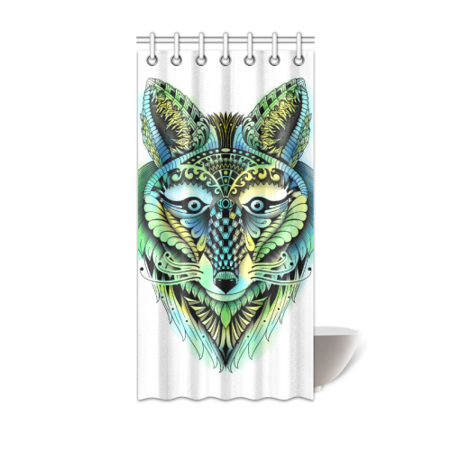 water color ornate foxy wolf head ornate drawing Shower Curtain 36"x72"