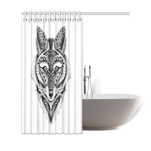 Foxy Wolf ornate animal drawing Shower Curtain 69"x72"