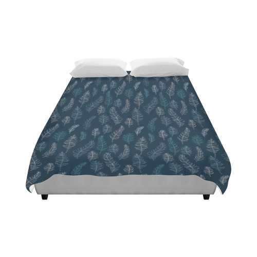 midnight feather leaves whimsical blue pattern Duvet Cover 86"x70" ( All-over-print)