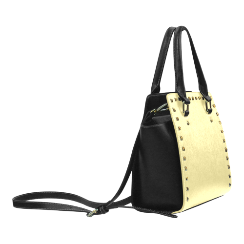 Custard Color Accent Rivet Shoulder Handbag (Model 1645)