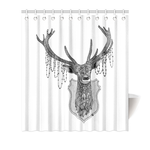 Ornate Deer head drawing - pattern art Shower Curtain 66"x72"
