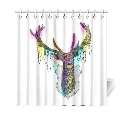 Watercolor deer head, ornate animal drawing Shower Curtain 69"x70"