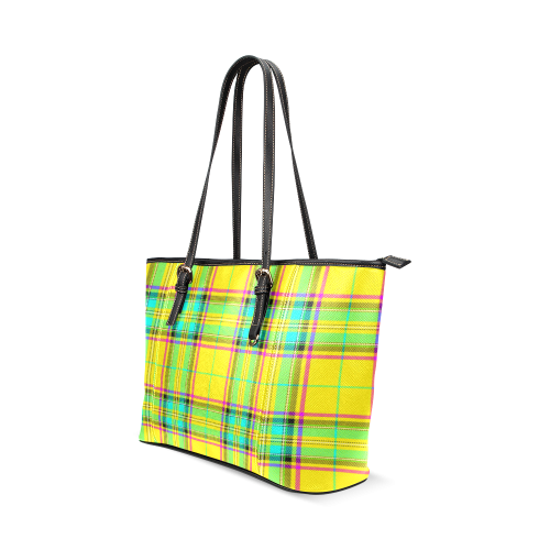 TARTAN-YELLOW Leather Tote Bag/Small (Model 1640)