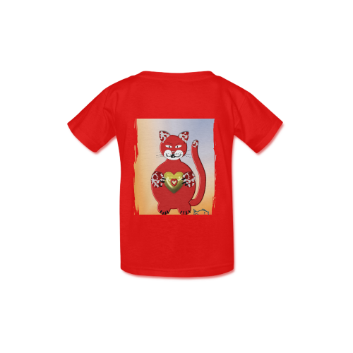 Red Cat with golden heart Kid's  Classic T-shirt (Model T22)