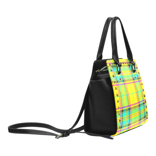 TARTAN-YELLOW Rivet Shoulder Handbag (Model 1645)