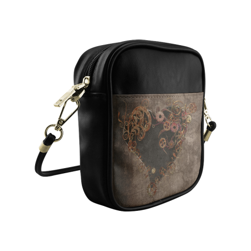A decorated Steampunk Heart in brown Sling Bag (Model 1627)