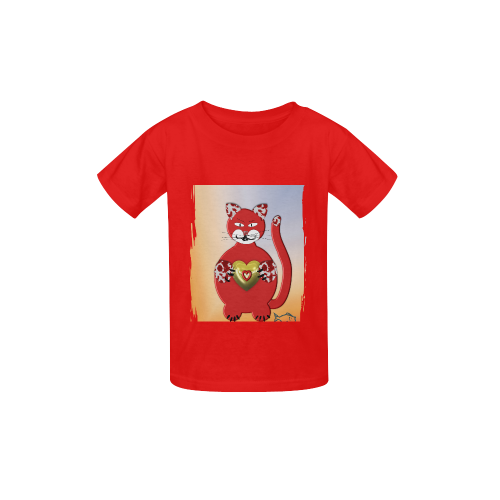 Red Cat with golden heart Kid's  Classic T-shirt (Model T22)