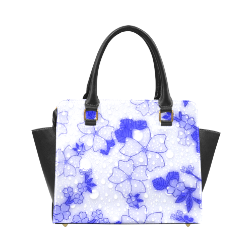 wet floral Pattern, blue Rivet Shoulder Handbag (Model 1645)