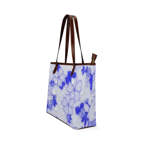 wet floral Pattern, blue Shoulder Tote Bag (Model 1646)
