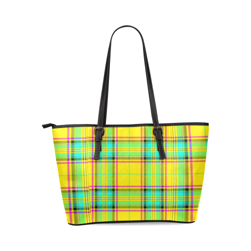 TARTAN-YELLOW Leather Tote Bag/Small (Model 1640)