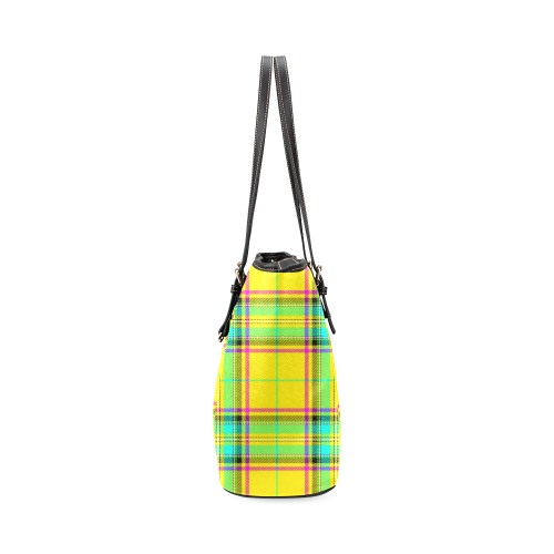 TARTAN-YELLOW Leather Tote Bag/Small (Model 1640)