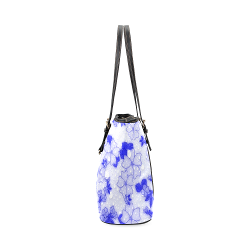 wet floral Pattern, blue Leather Tote Bag/Large (Model 1640)