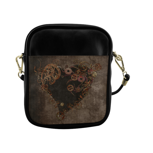 A decorated Steampunk Heart in brown Sling Bag (Model 1627)