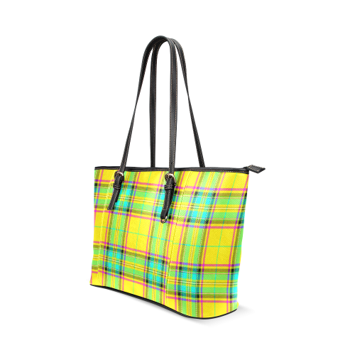 TARTAN-YELLOW Leather Tote Bag/Large (Model 1640)