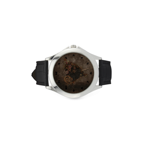 A decorated Steampunk Heart in brown Women's Classic Leather Strap Watch(Model 203)